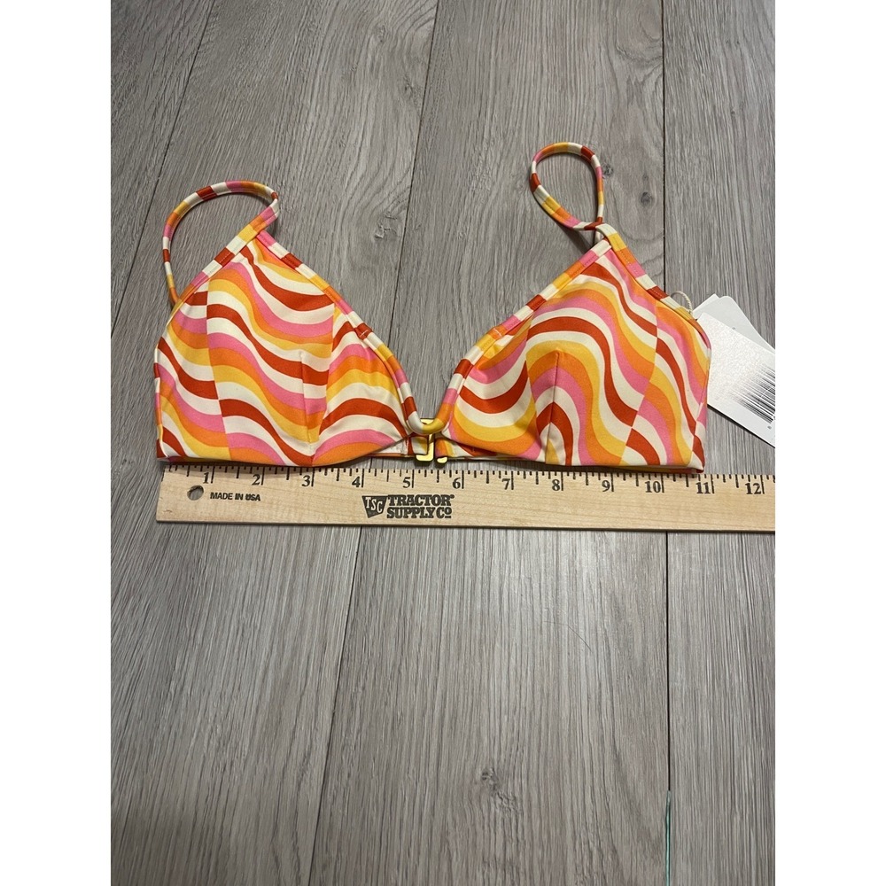 L Space Y2K Retro Swirl Print Bikini Top Pastel Orange Pink Adjustable Strap - Picture 9 of 12
